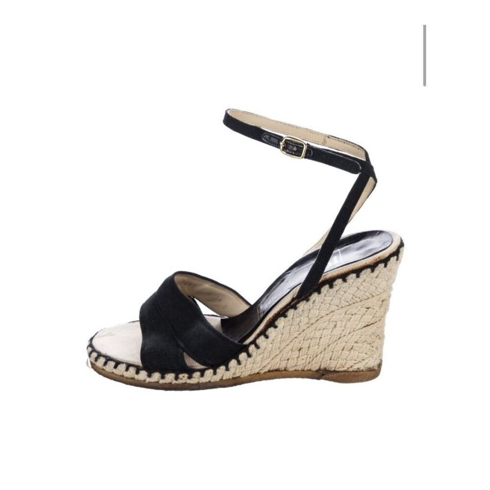 Christian Dior Authentic Black Beige Wedge Heel Espadrilles Sandals 9